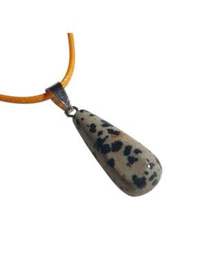 Dalmatian Jasper Drop Pendant Necklace Orange Cord Adjustable Durable Clasp Gift